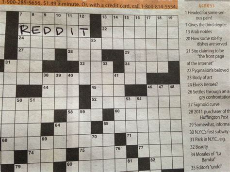 21 Across on this NY Times Crossword Puzzle is "REDDIT" : mildlyinteresting