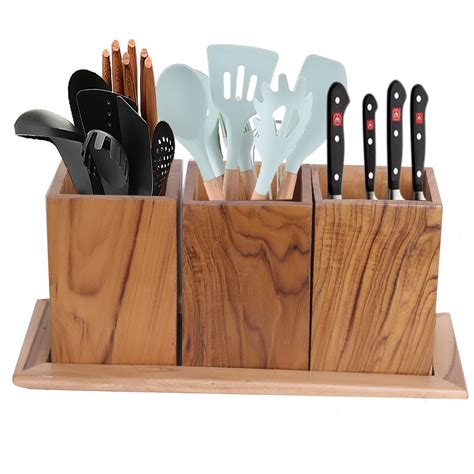 WILLART Wooden Multipurpose Kitchen Utensil Cutlery Caddy Cooking ...
