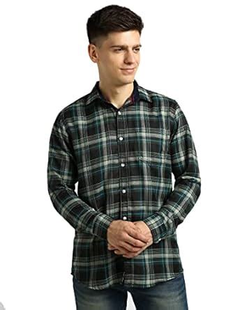 Urbano Fashion Men's Green Cotton Full Sleeve Slim Fit Casual Checkered ...
