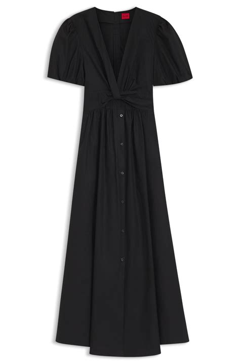 HUGO - Maxi dress in cotton with twist front - Black