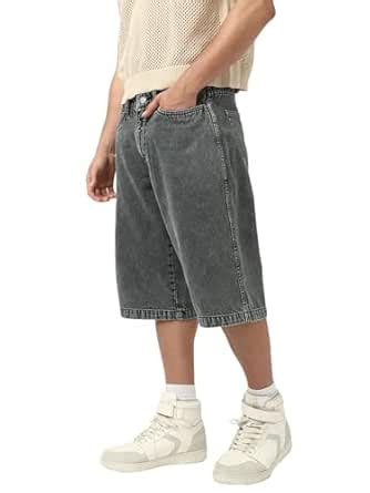 Bewakoof Men's Washed Baggy Fit Pure Cotton Shorts_662183_Grey_M ...