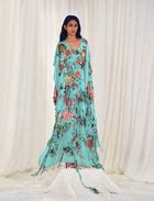 Blue printed silk kaftaan with ruffles - Elan Store