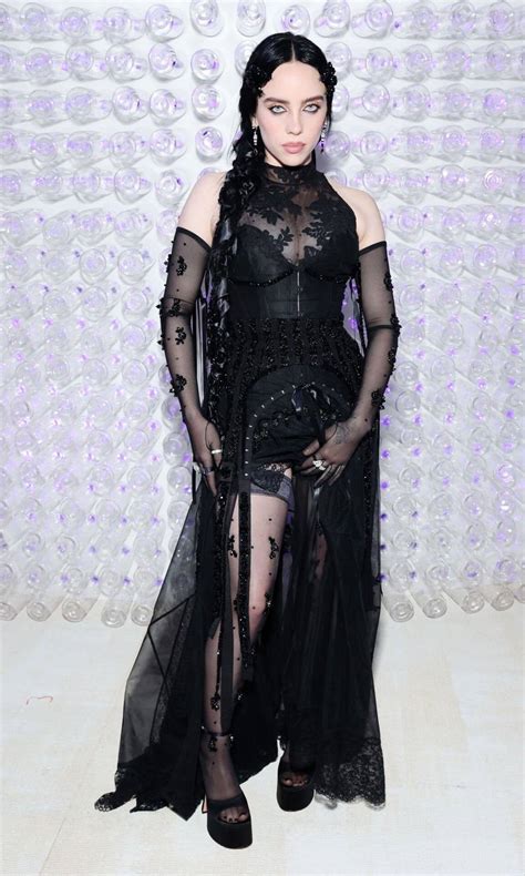 Billie Eilish In Black Net Fabric Shimmery Gown Dress With Net hand ...