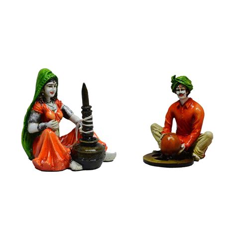 Buy eCraftIndia Rajasthani Craftman and Lady Polyresin Statue (10 cm x ...