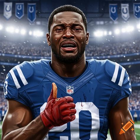 A crying Black football player in an Indianapolis Colts uniform with a ...