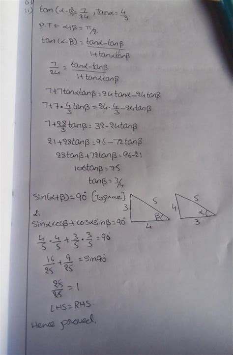 tan(A-B) =7/24, tan A=4/3, where A,B are acute angles then A+B ...