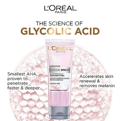 L'Oreal Paris Glycolic Bright Daily Foaming Face Cleanser, 100ml | Gly ...