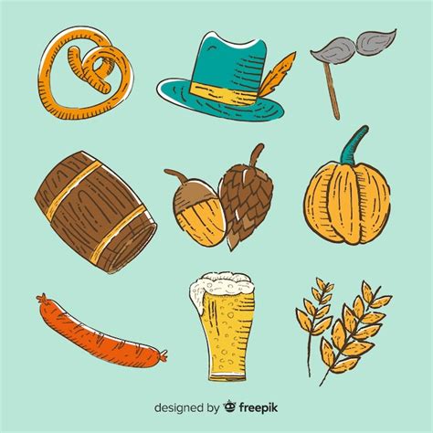 Hand drawn oktoberfest element collection | Free Vector
