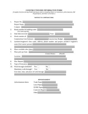 Construction Bid Ination Doc Template | pdfFiller