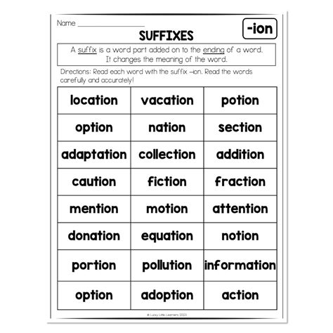 Multisyllable Words Book - Suffixes - ION - Reading - Lucky Little Learners