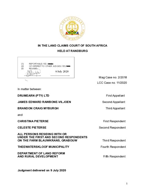 Fillable Online Land Claims Court of South Africa - LawLibrary Fax ...