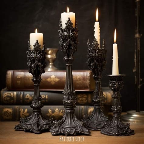 Gothic Home Decor - Three Candles on Wooden Table
