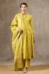 Buy Yellow Banarasi Chanderi Woven Florette V Neck Kurta Set For Women ...