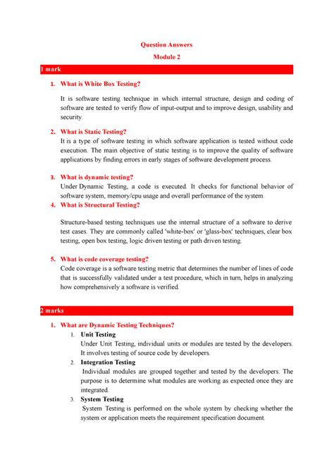 STModule 2 Question Answers - Question Answers Module 2 1 mark What is ...