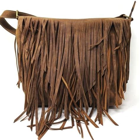 Buy Genuine Leather Fringe Crossbody Handbag, Vintage Brown Distressed ...