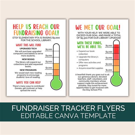 PTO Fundraiser Tracker Flyer Canva Template, Fundraising Thermometer ...