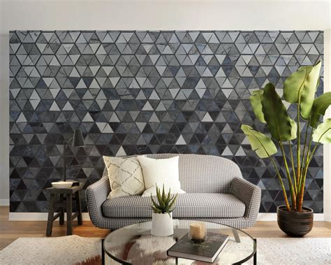 Dazzling Azure Sky Triangle Tiles Wallpaper for Bathroom Walls