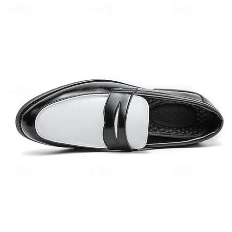 Men's Two-Tone Faux Leather Slip-On Loafers – Black and White Penny ...