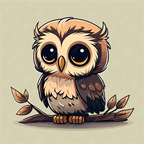Premium Vector | Cartoon drawing of a cute owl with big eyes sitting on ...