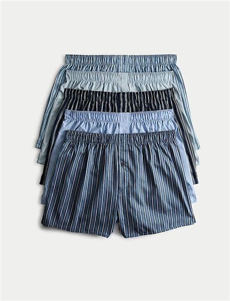 Buy 5 Pack Pure Cotton Sateen Striped Woven Boxers at Marks & Spencer