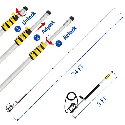 24FT Telescoping Pressure Washer Extension Wand with Brush Head, 2 Power Washer Extension Wands ...