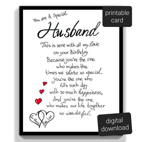 Birthday Husband Printable Card. to My Husband Birthday Card. Greeting ...