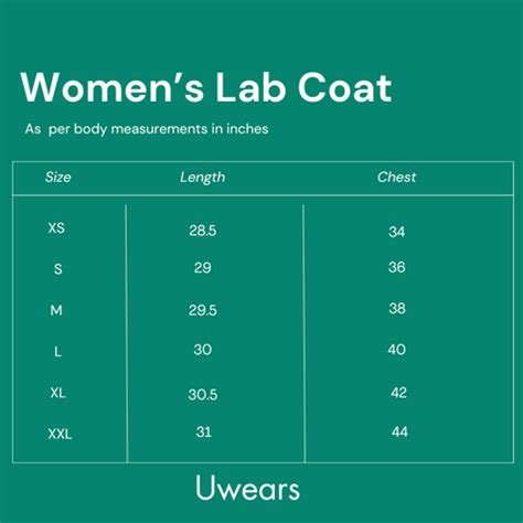 Women's labcoat size chart
