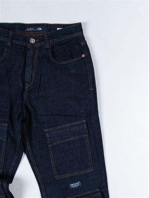 Navy Blue Cargo Baggy Fit Denim Jeans - Tistabene