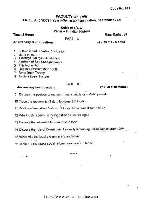 Ballb 1 sem law indian history 843 sep 2021 - Code No. 843 FACULTY OF ...
