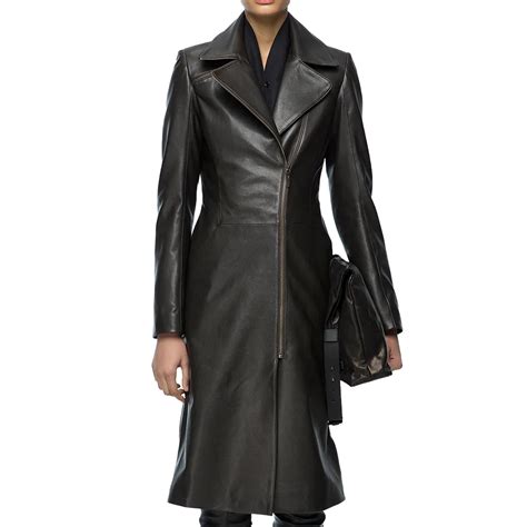 Black Long Leather Coat Ladies | Aviator Coats