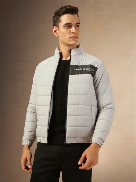 Men's Grey Mock Neck Full Sleeves Puffer Jacket – DENNIS LINGO