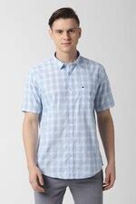 Buy Men Blue Check Half Sleeves Casual Shirt Online - 397804 | Peter ...