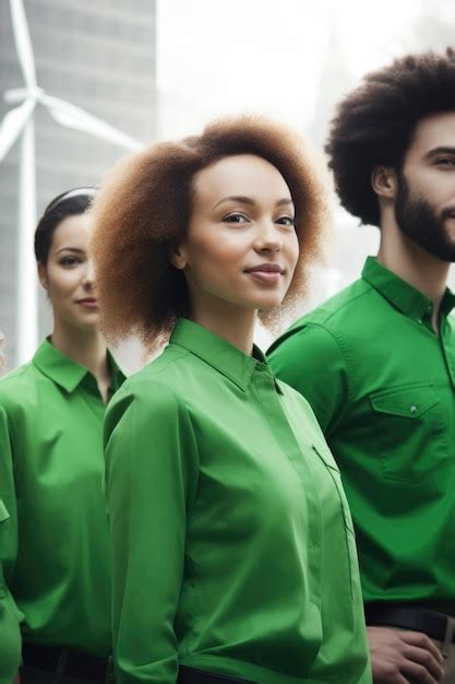 Closeup of a green energy company with staff to the right | Premium AI ...