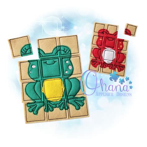 Frog Puzzle Embroidery Design - Ohana Applique Designs
