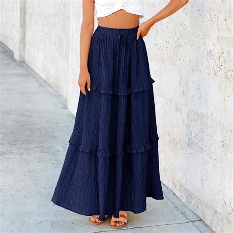 Elegant Women's Summer Skirts High Waist Flared A-Line Midi Skirts for ...