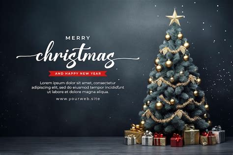 Merry christmas background banner template with christmas tree ...
