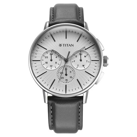Titan Light leathers Multifunction Silver Dial Leather Strap Watch For ...