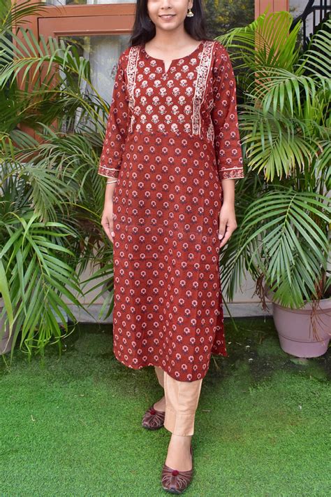 Hand Block Print Cotton Kurta with pitta work Size - 38, 40, 42, 44 ...