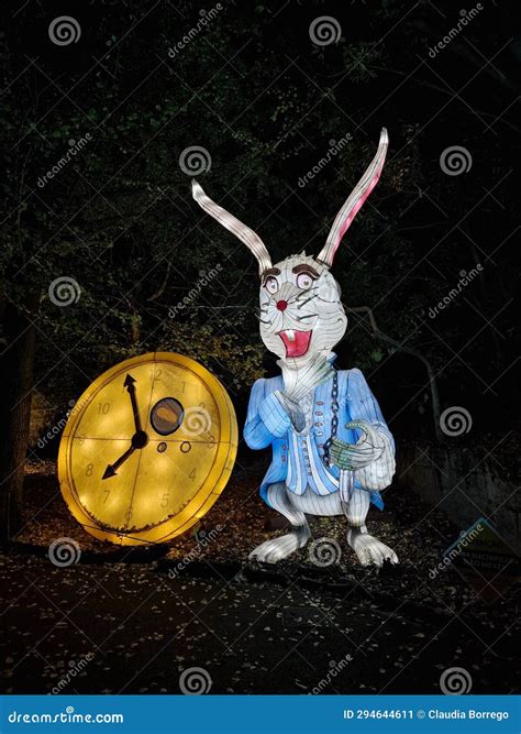 White Rabbit from Alice in Wonderland with a Giant Light Clock ...