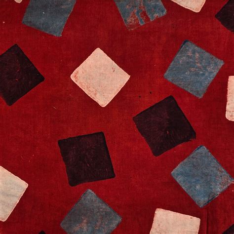 Pure Cotton Ajrak Rust Red With Blue And Black With Cream Square Hand ...