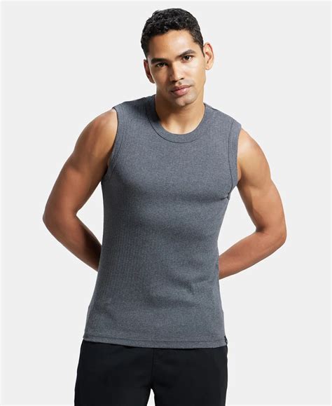 Buy Super Combed Cotton Rib Solid Round Neck Muscle Vest - Charcoal ...