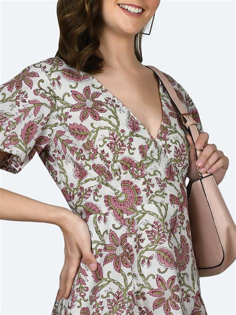 White Tropical Print Short Dress For Women