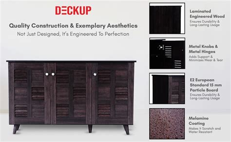 DeckUp Cove 3-Door Engineered Wood Shoe Rack with Wooden Legs (Dark ...