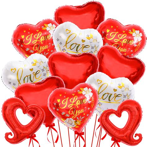 Buy KatchOn, Red and White I Love You Balloons - 18 Inch, Pack of 12 ...