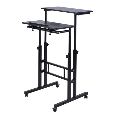 AIZ Mobile Standing Desk, Adjustable Computer Desk Rolling Laptop Cart ...