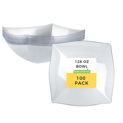 Moderna 128 oz Square Clear Plastic Serving Bowl - 12" x 12" x 4" - 40 ...