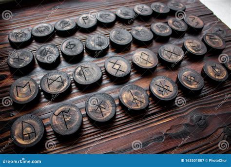 Set of Anglo-saxon Runes Carved in Wood Stock Image - Image of elder ...
