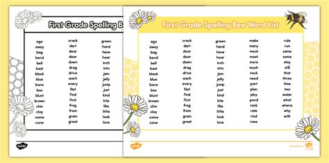 1st Grade Spelling Bee Words List | Elementary ELA Resources