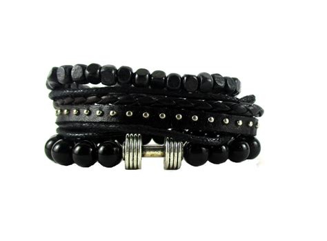 Bead bracelet Black Dumbbell Bracelet with Leather Band For Men ...