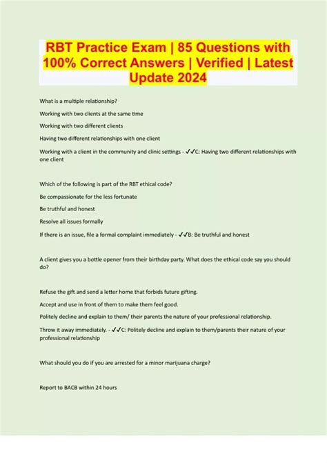 RBT Practice Exam | 85 Questions with 100% Correct Answers | Verified ...